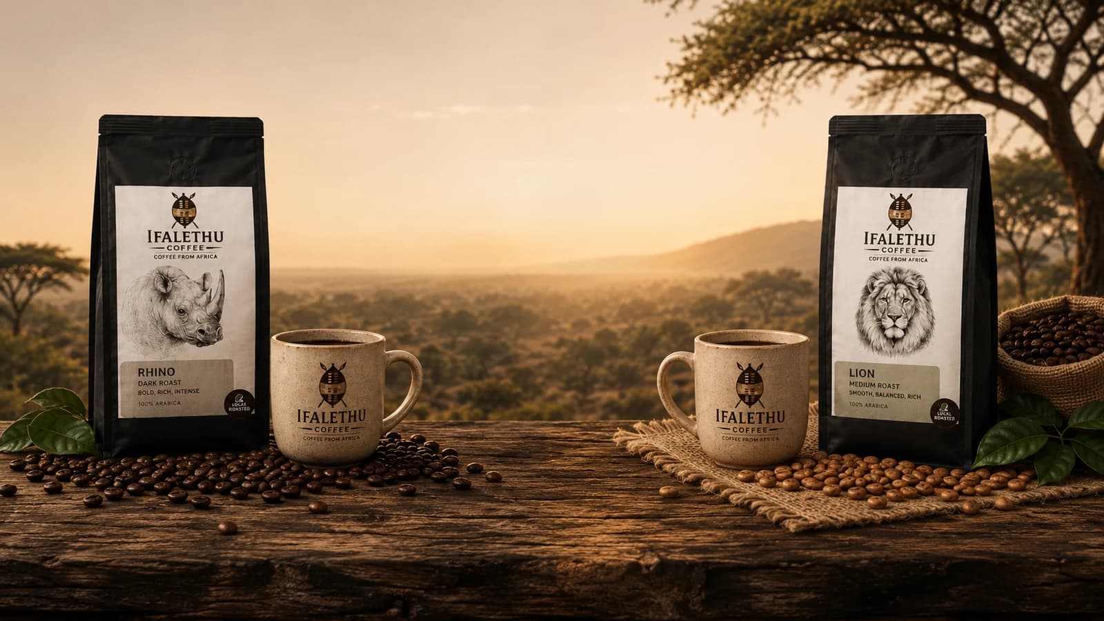 Rhino and Lion Ifalethu Coffee bags ready to compare